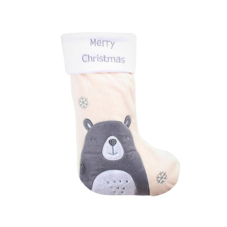 Skarpeta świąteczna biała Miś 27x42cm