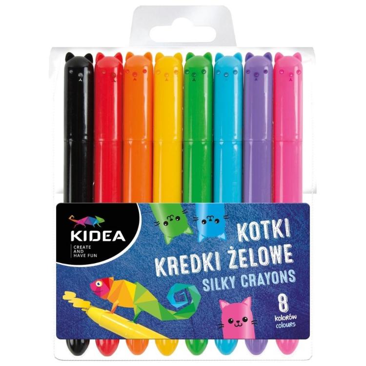 Kredki żelowe Kotki 8 kolorów KIDEA
