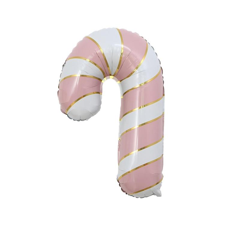 Balon foliowy Lizak świąteczny różowo-biały 38x6cm