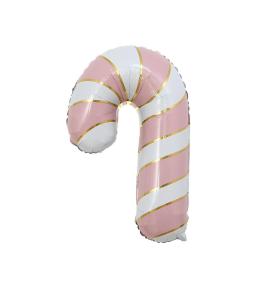 Balon foliowy Lizak świąteczny różowo-biały 38x6cm