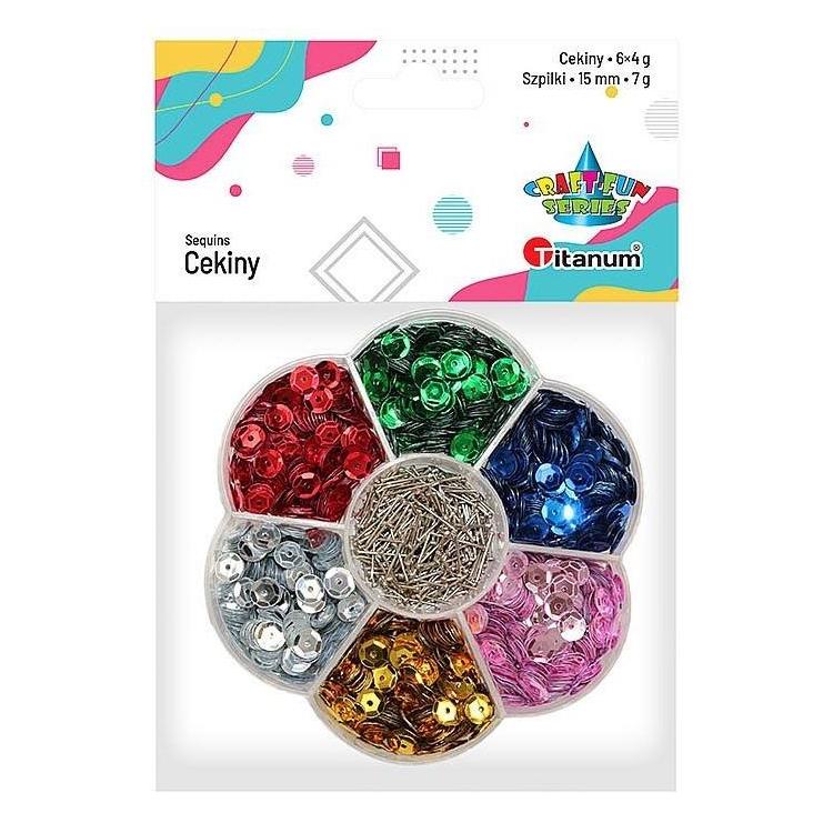 Cekiny 7mm 6 kolorów + szpilki 15mm