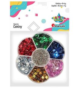 Cekiny 7mm 6 kolorów + szpilki 15mm