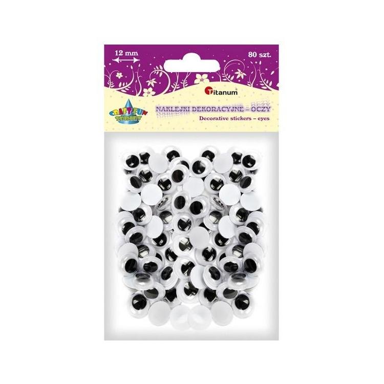 Oczy samoprzylepne bez rzęs 12mm okrągłe 80szt