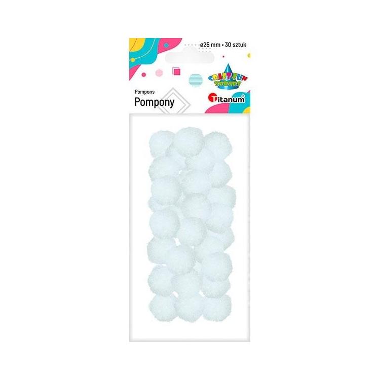 Pompony poliestrowe 25mm białe 30szt