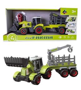 Traktor z łyżką i przyczepą do skręcania