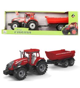 Traktor z czerwoną przyczepą