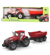 Traktor z czerwoną przyczepą