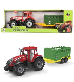 Traktor z zieloną przyczepą