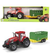 Traktor z zieloną przyczepą