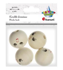 Koraliki drewniane okrągłe z twarzą 4szt