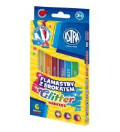 Flamastry okrągłe z brokatem 6 kolorów ASTRA