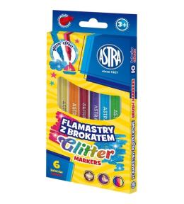 Flamastry okrągłe z brokatem 6 kolorów ASTRA