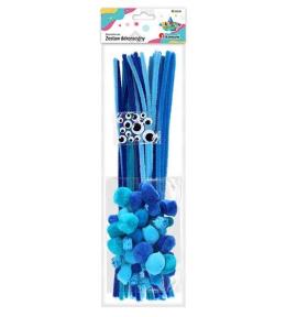Zestaw druciki, pompony, oczka niebieski 80szt