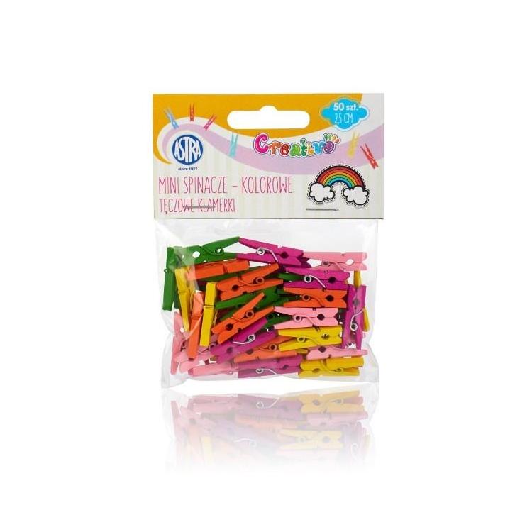 Spinacze drewniane 50szt Tęczowe klamerki ASTRA