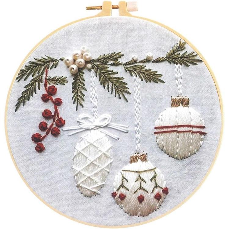 Zestaw do haftowania gałązka jodły z bombkami