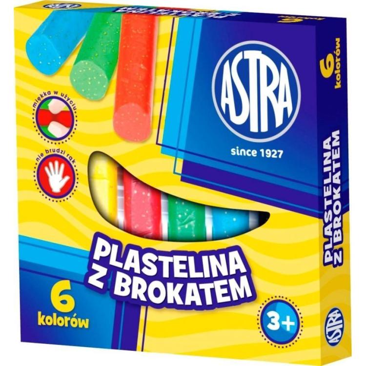 Plastelina z brokatem 6 kolorów ASTRA