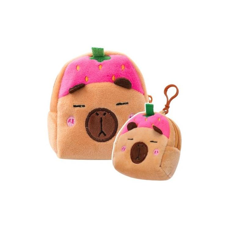 Portfelik pluszowy z brelokiem Kapibara truskawka