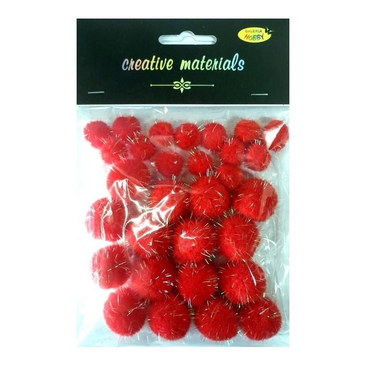 Pompony glitter czerwone 15x25mm 30szt