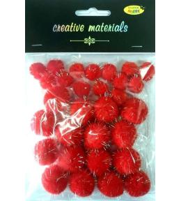 Pompony glitter czerwone 15x25mm 30szt