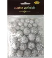 Pompony glitter srebrne 15x25mm 30szt