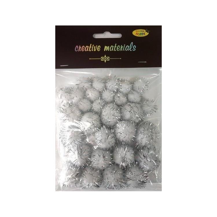 Pompony glitter srebrne 15x25mm 30szt
