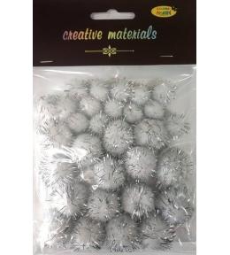 Pompony glitter srebrne 15x25mm 30szt