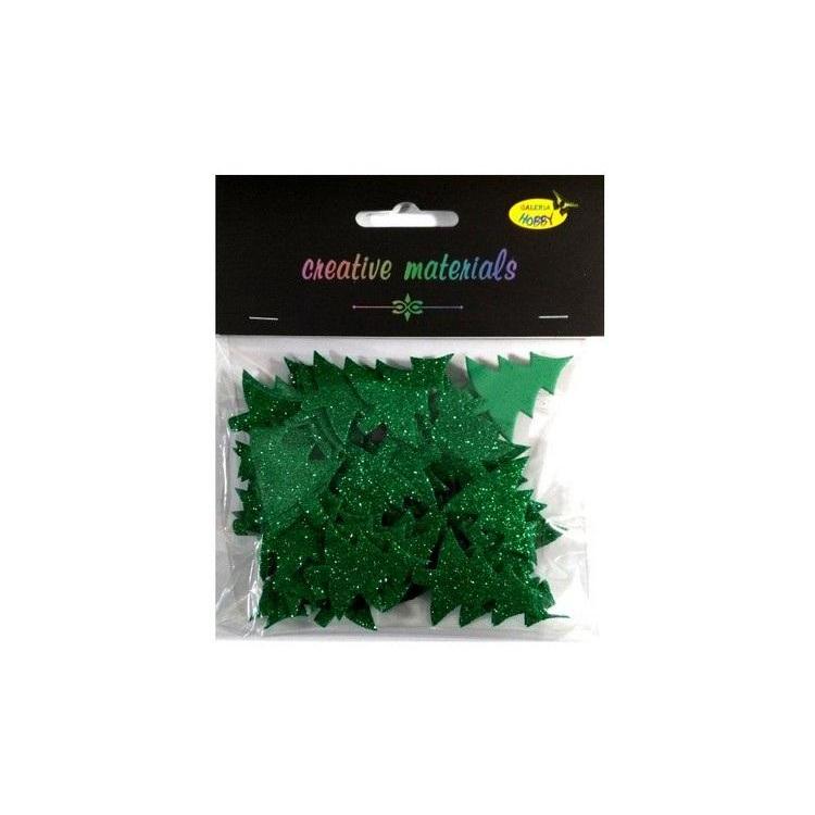 Choinki z pianki brokatowej zielone ok 60szt