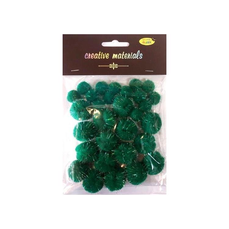 Pompony glitter zielone 15x25mm 30szt
