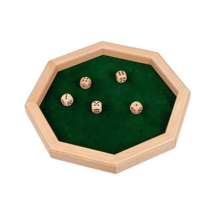 Gra w kości z drewnianą podstawką