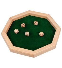 Gra w kości z drewnianą podstawką