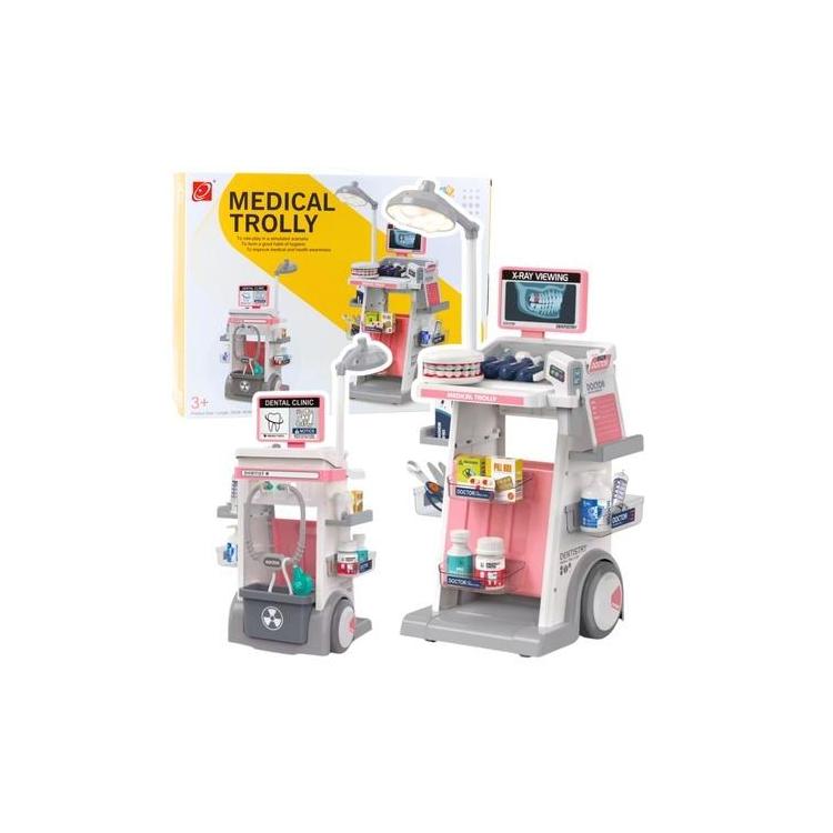 Zestaw doktor wózek medyczny różowy 26el