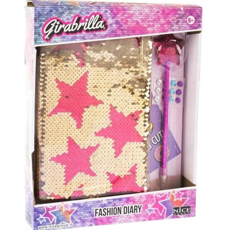 Pamiętnik cekinowy złoty różowe gwaizdy