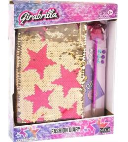 Pamiętnik cekinowy złoty różowe gwaizdy