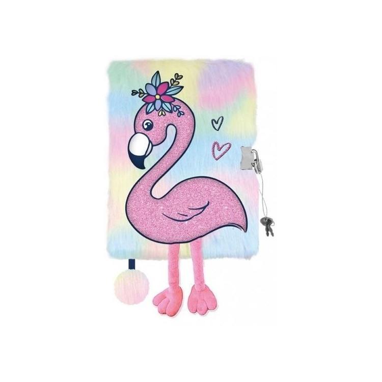Pamiętnik z kłódką A5/96K 3D włochacz Flamingo