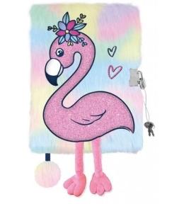 Pamiętnik z kłódką A5/96K 3D włochacz Flamingo