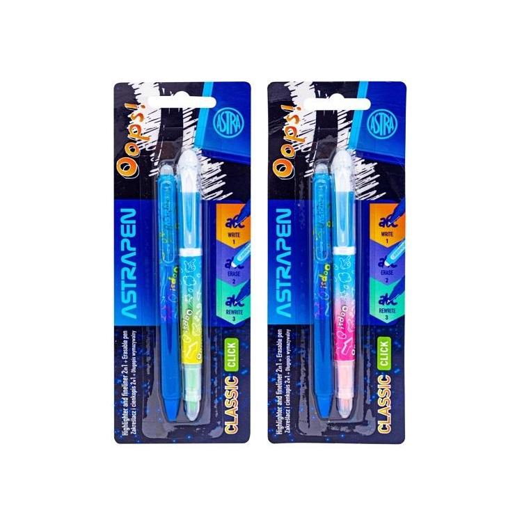 Zakreślacz 2w1 + długopis wymazywalny Classic mix