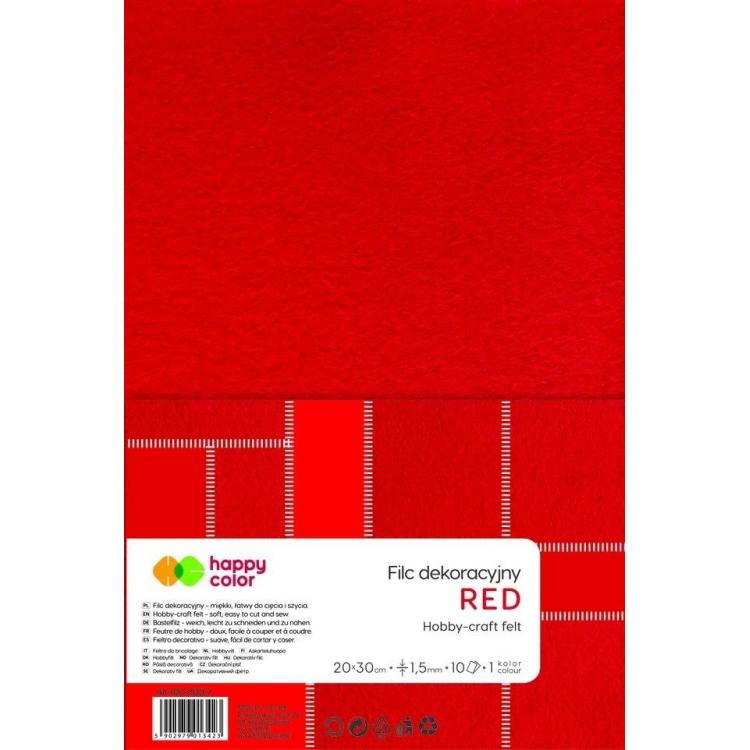 Filc dekoracyjny czerwony 10szt HAPPY COLOR