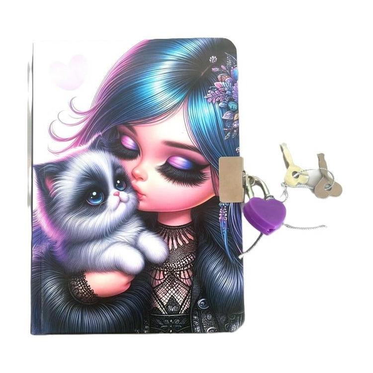 Pamiętnik z kłódką A6/64K gładki Dziewczynka z kot