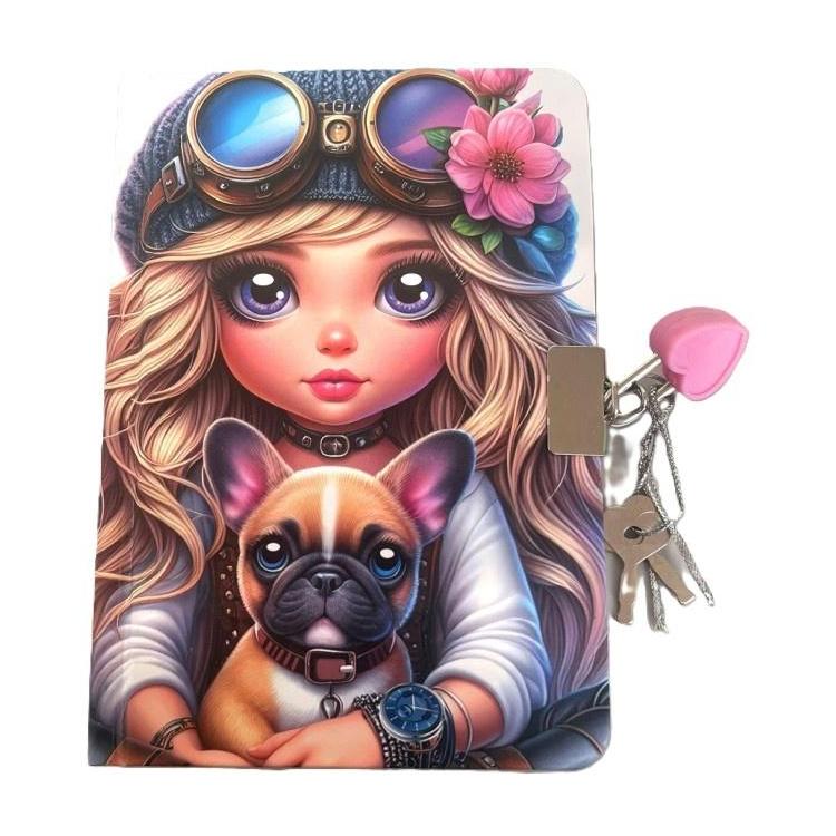 Pamiętnik z kłódką A6/64K gładki Dziewczynka z pie