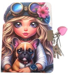 Pamiętnik z kłódką A6/64K gładki Dziewczynka z pie