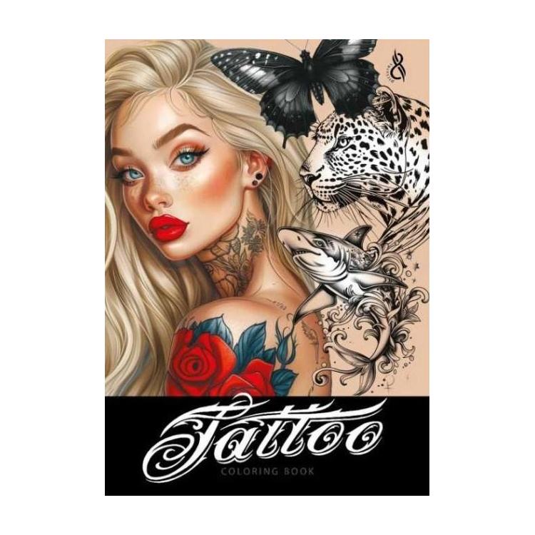 Kolorowanka A4 pionowa 8 obrazków Tattoo żółta