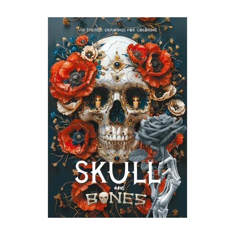 Kolorowanka A4 pionowa 8 obrazków Skull czerwone