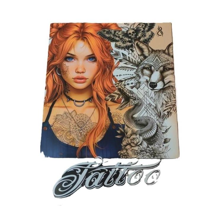 Kolorowanka A4 pionowa 8 obrazków Tattoo pomarańcz