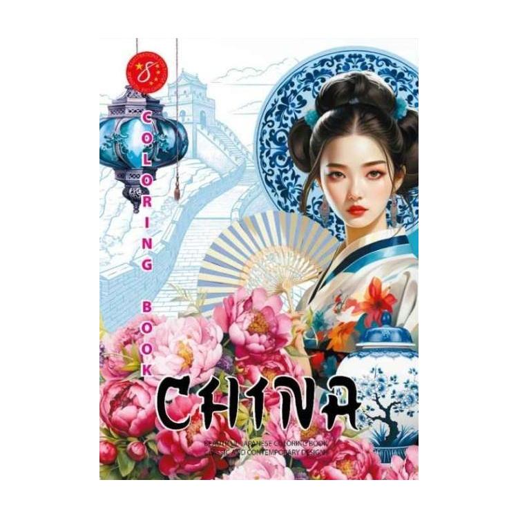 Kolorowanka A4 pionowa 8 obrazków China niebieski