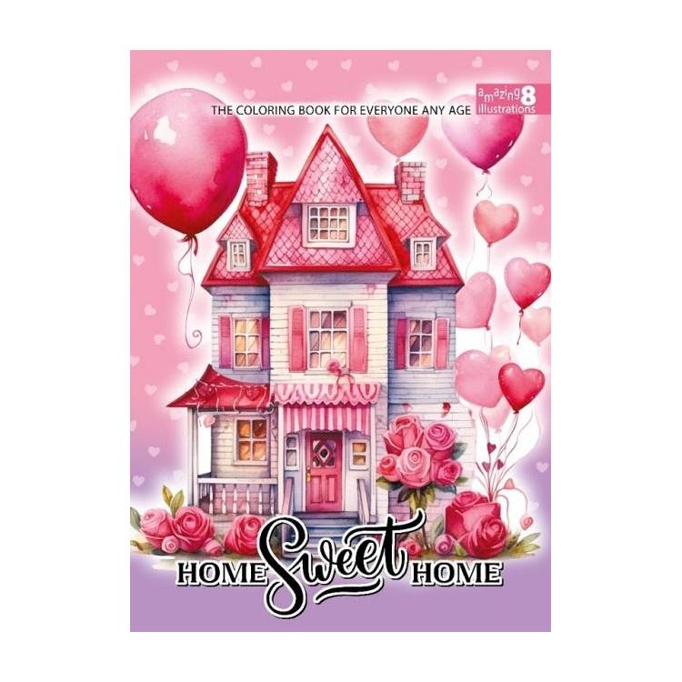 Kolorowanka A4 pionowa 8 obrazków Domki róż