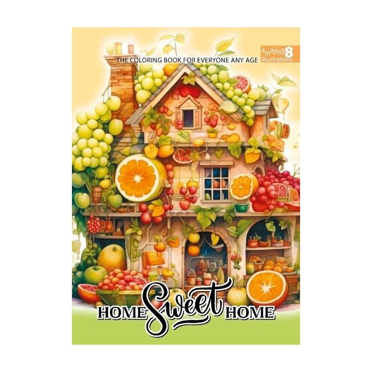 Kolorowanka A4 pionowa 8 obrazków Domki żółty