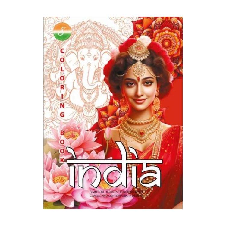 Kolorowanka A4 pionowa 8 obrazków India pomarańcz