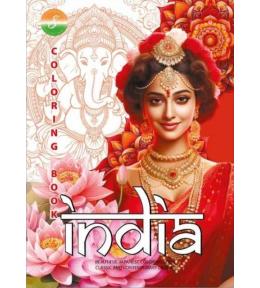 Kolorowanka A4 pionowa 8 obrazków India pomarańcz