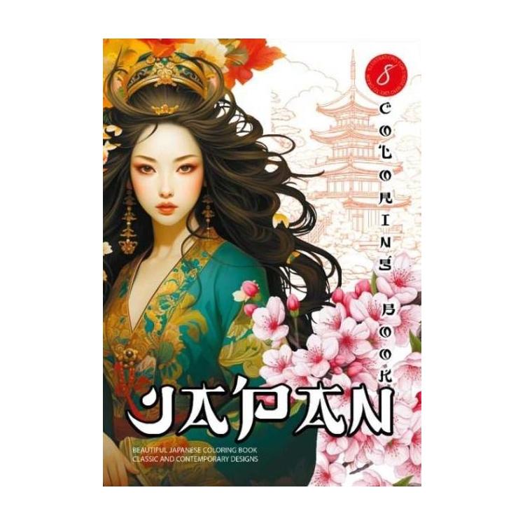 Kolorowanka A4 pionowa 8 obrazków Japan pomarańcz