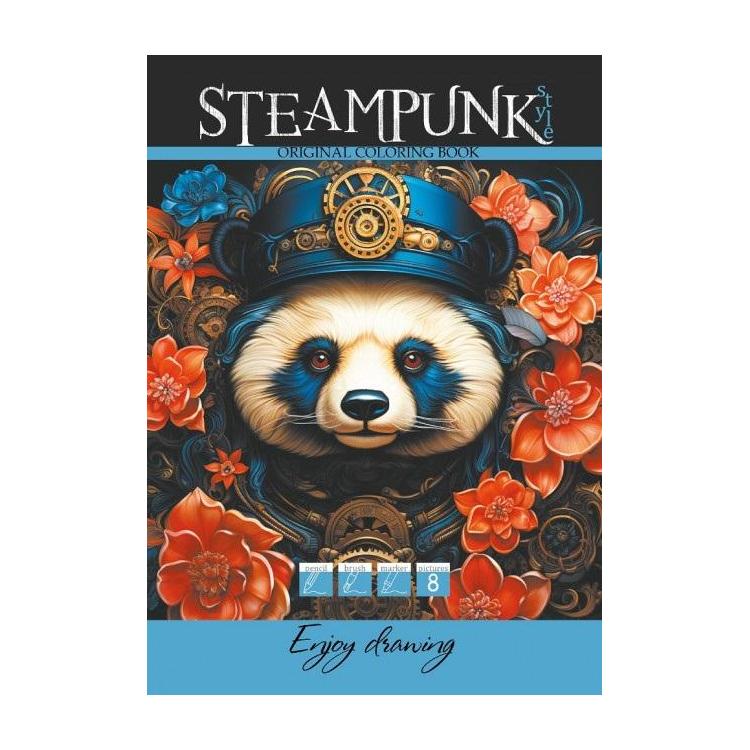 Kolorowanka A4 8 obrazków Steampunk Panda
